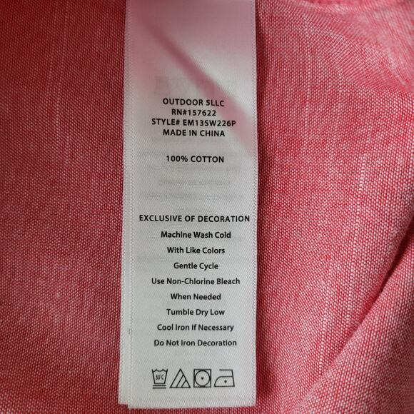 NWT Eddie Bauer Men’s Red Chambray Cotton Short Sleeve Button Down Shirt Size L - Picture 8 of 11